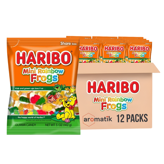 HARIBO Mini Rainbow Frogs Gummi Candy, 5 Oz, Pack of 12 | Colorful & Chewy Frogs Shaped Gummies | Ships in an Aromatik Damage Proof Box