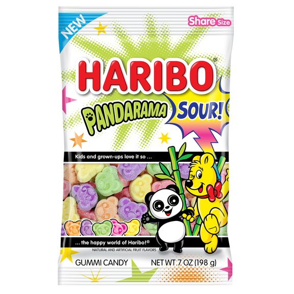 HARIBO Pandarama Sour Foam Gummy Panda Faces, Assorted Fruit Candy, 7oz Bag
