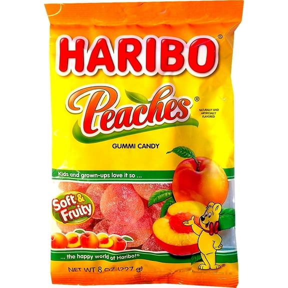 HARIBO Peaches Gummy Candy, 8oz Peg Bag-Pack of 2