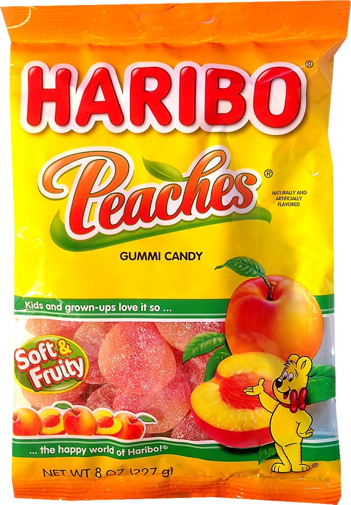 HARIBO Peaches Gummy Candy, 8oz Peg Bag