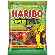 HARIBO Sour Bats Halloween Edition Gummies Bat Shaped Sour Gummy Candy, 4oz, Share Size Peg Bag