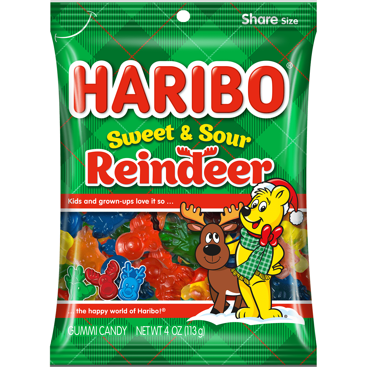 HARIBO Sweet and Sour Reindeer Gummies Holiday Edition Assorted Fruit Flavor Gummy Candy, 4oz, Share Size Peg Bag - Walmart.com