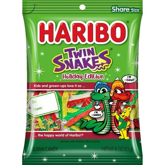HARIBO Twin Snakes Holiday Edition Gummy Candy 4.0oz Share Size Peg Bag