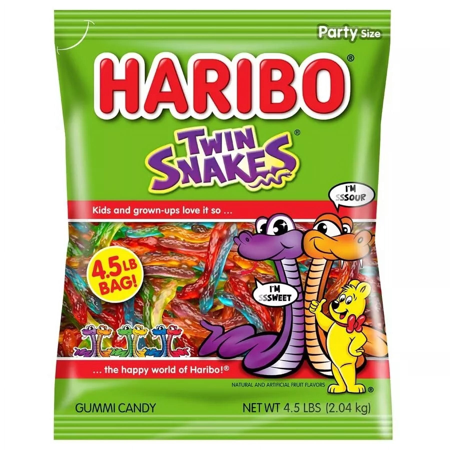 HARIBO Twin Snakes, Sweet & Sour Gummi Candies, Party Size (4.5 Pound Bag)