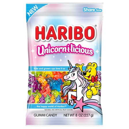 HARIBO Unicorn-i-licious Gummies Assorted Fruit Flavor Gummy Candy, 8 oz, Share Size Bag