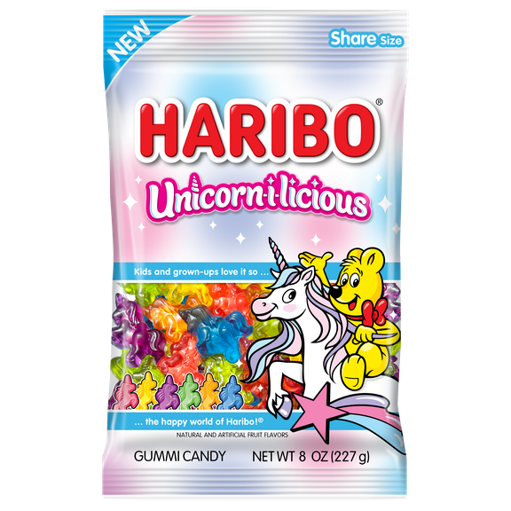 HARIBO Unicorn-i-licious Gummies Assorted Fruit Flavor Gummy Candy, 8 oz, Share Size Bag