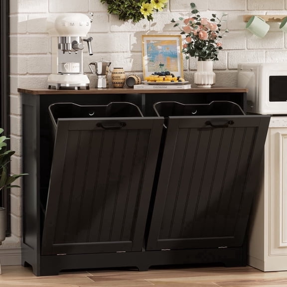HARIPUL 10 Gallons Tilt Out Trash Can Cabinet, Freestanding Trash Can Cabinet with Drawers,Hidden Trash Cabinet for Kitchen Living Room Storage Room