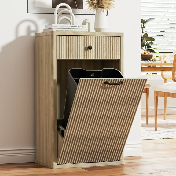 HARIPUL 13 Gallon Tilt Out Trash Cabinet, Freestanding Kitchen Trash Cabinet,Wood Color