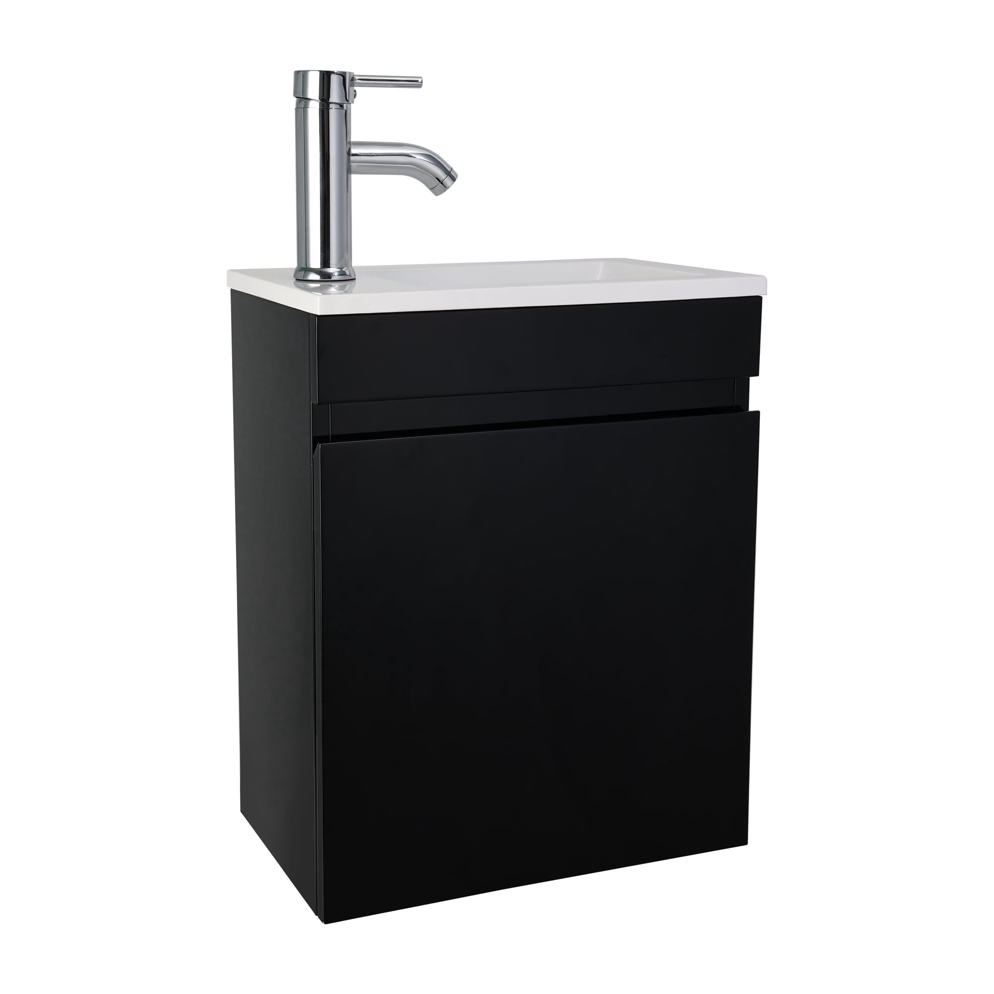 HARIPUL 16 Inch Wall Mounted Bathroom Vanity with Sink, Compact Bathroom Cabinet Set with Chrome Faucet and Drain, Black