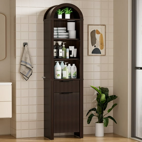 HARIPUL 67 Inch Tall Storage Cabinet with Adjustable Shelves, Arched Narrow Storage Cabinet with Door and Drawer, Bathroom Cabinet with Anti-Tipping Device for Bathroom, Living Room