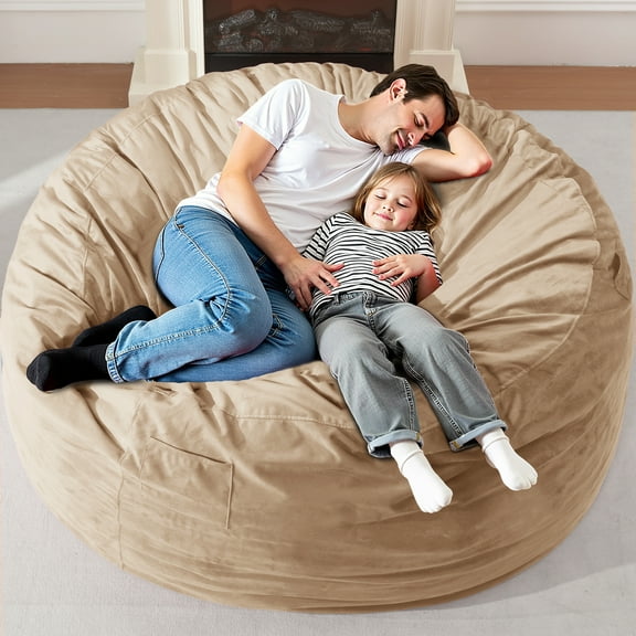HARIPUL 6FT Bean Bag Chair with Memory Foam Filled, Large Stuffed Beanbag Chair Soft Sofa with Removeable Dutch Velvet Cover, Khaki
