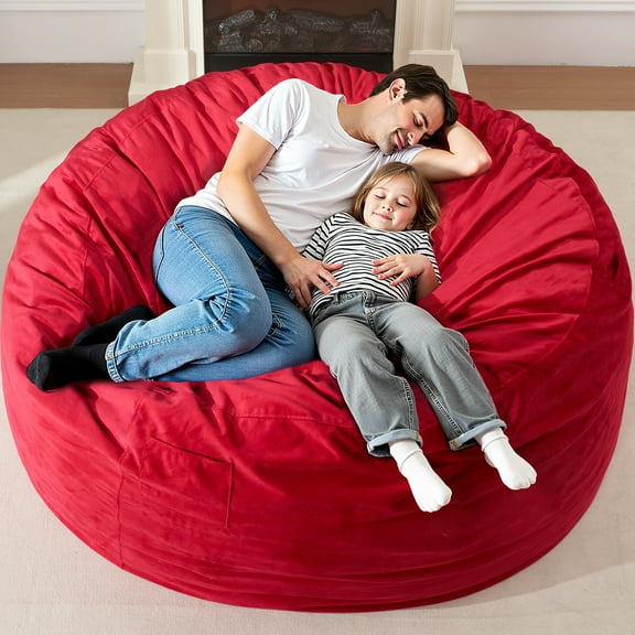HARIPUL 6FT Bean Bag Chair with Memory Foam Filled, Large Stuffed Beanbag Chair Soft Sofa with Removeable Dutch Velvet Cover, Velvet Red