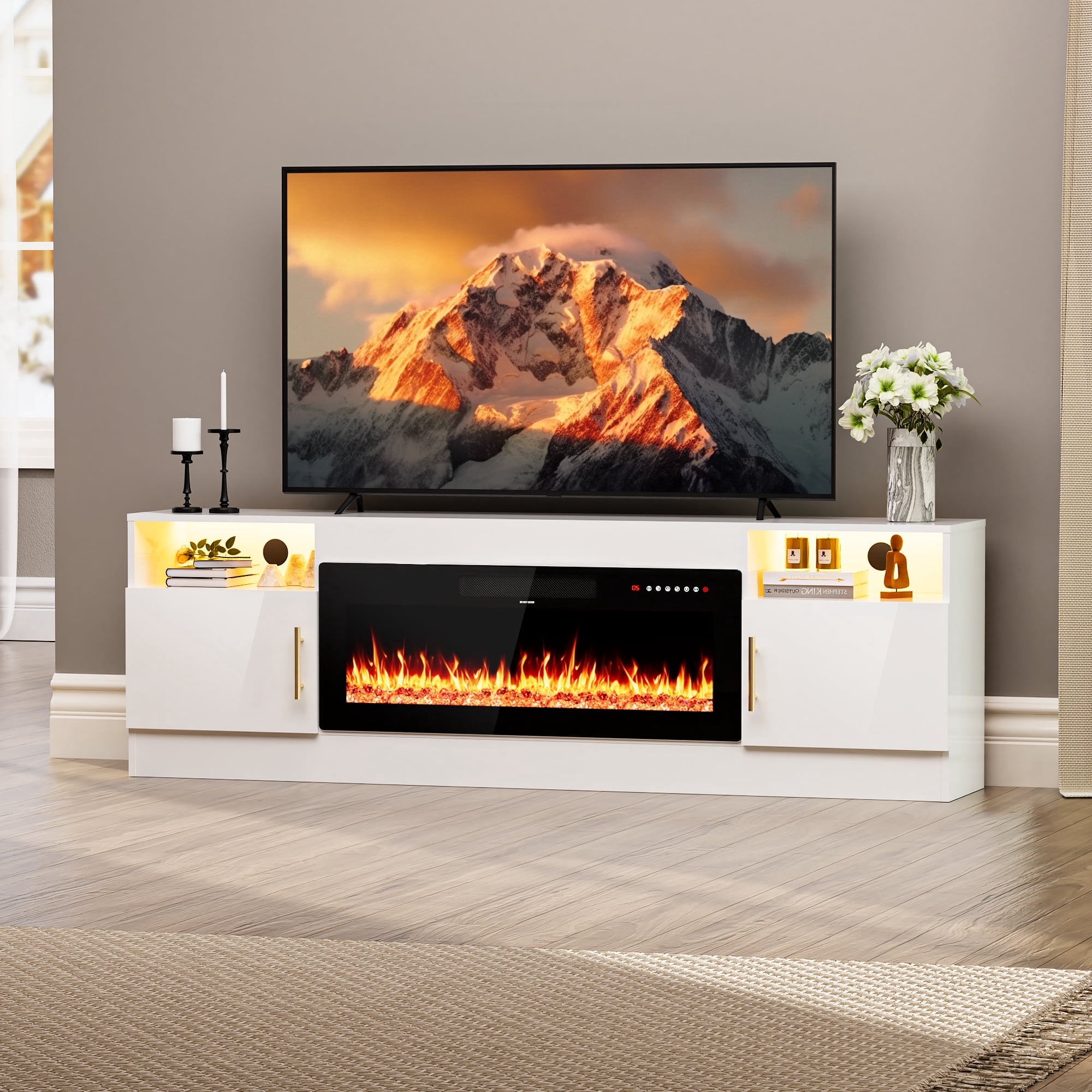 HARIPUL 70" TV Stand with 36" Electric Fireplace for TVs Up to 80 inch ...