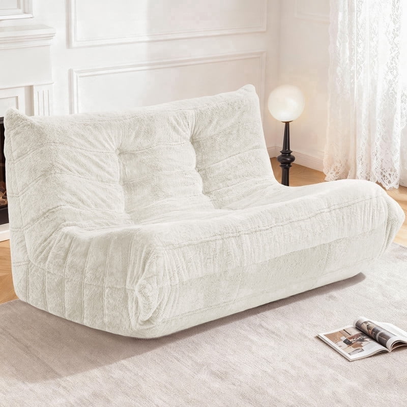HARIPUL Bean Bag Loveseat Chair, Memory Foam Filled Plush Sofa Beanbag for Adults, Lounge Chair for Home or Gaming Room, Beige Plush