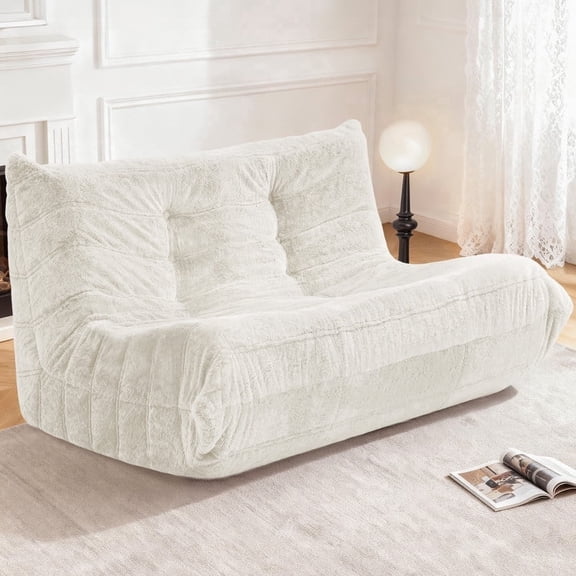 HARIPUL Bean Bag Loveseat Chair, Memory Foam Filled Plush Sofa Beanbag for Adults, Lounge Chair for Home or Gaming Room, Beige Plush