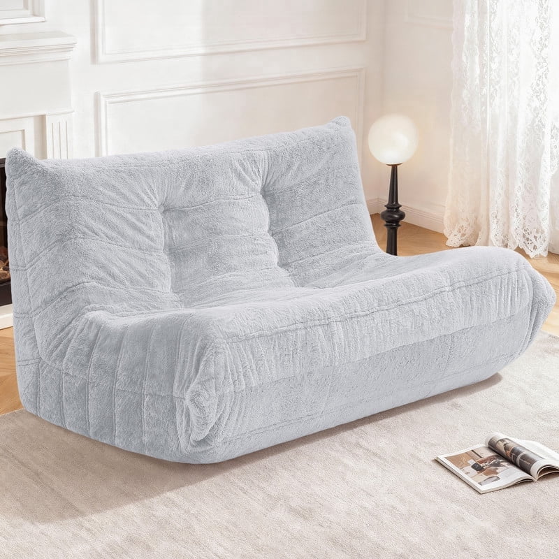 HARIPUL Bean Bag Loveseat Chair, Memory Foam Filled Plush Sofa Beanbag for Adults, Lounge Chair for Home or Gaming Room, LightGrey Plush