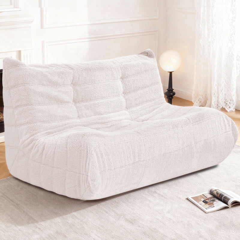 HARIPUL Bean Bag Loveseat Chair, Memory Foam Filled Teddy Fabric Sofa for Adults, Fireside Lounge Chair for Home, Apartment or Gaming Room, Beige