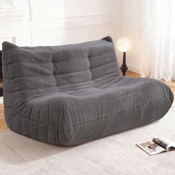 HARIPUL Bean Bag Loveseat Chair, Memory Foam Filled Teddy Fabric Sofa for Adults, Fireside Lounge Chair for Home, Apartment or Gaming Room, DarkGrey
