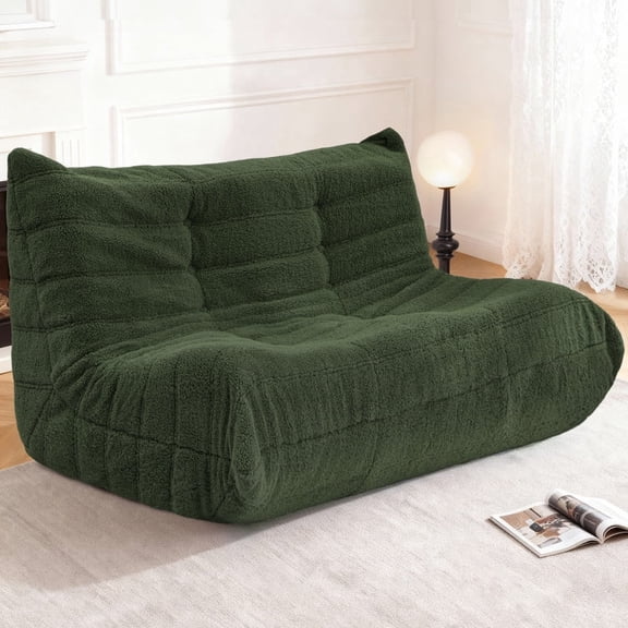 HARIPUL Bean Bag Loveseat Chair, Memory Foam Filled Teddy Fabric Sofa for Adults, Fireside Lounge Chair for Home, Apartment or Gaming Room, Green