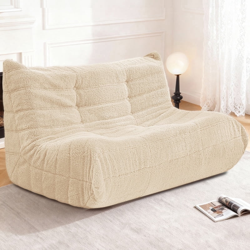 HARIPUL Bean Bag Loveseat Chair, Memory Foam Filled Teddy Fabric Sofa for Adults, Fireside Lounge Chair for Home, Apartment or Gaming Room, Khaki