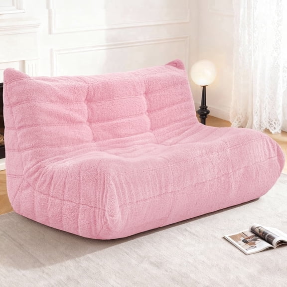 HARIPUL Bean Bag Loveseat Chair, Memory Foam Filled Teddy Fabric Sofa for Adults, Fireside Lounge Chair for Home, Apartment or Gaming Room, Pink