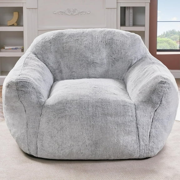 HARIPUL Giant Bean Bag Chair for Adults & Kids, Oversized Lounger Couch Large Lazy Chair / Stuffed Memory Foam & Wide Armrests,Light Grey