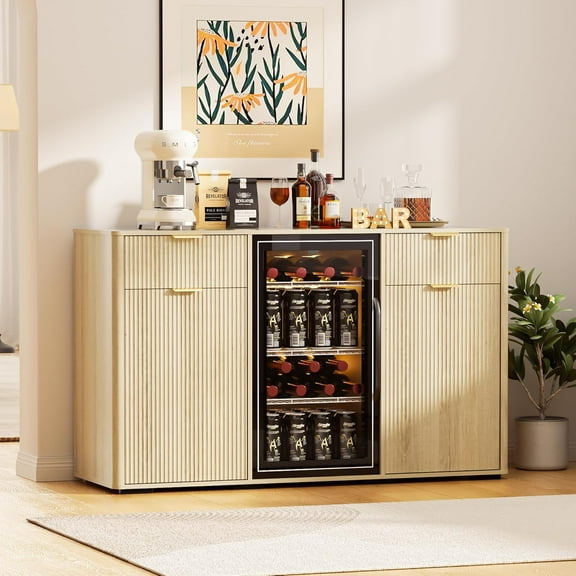 HARIPUL Coffee Bar Cabinet with Mini Fridge Space, Liquor Bar Wine Bar Cabinet with Hidden Drawer, Buffet Sideboard for Living Room, Kitchen, Dining Room