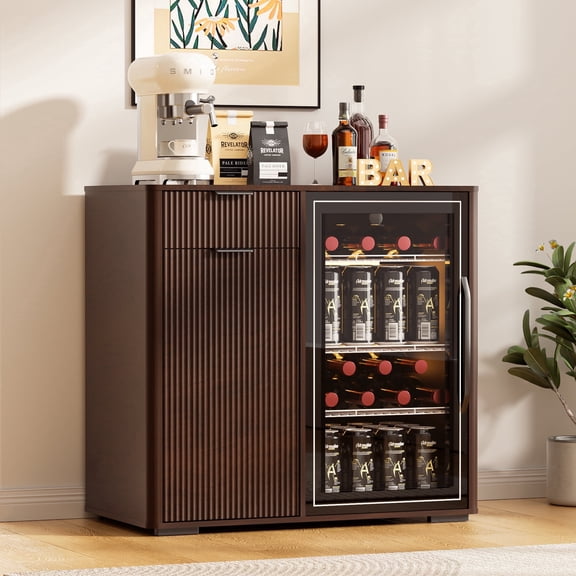 HARIPUL Coffee Bar Cabinet with Mini Fridge Space, Liquor Bar Wine Bar Cabinet with Hidden Drawer, Buffet Sideboard for Living Room, Kitchen, Dining Room