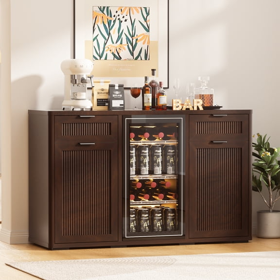 HARIPUL Coffee Bar Cabinet with Mini Fridge Space, Liquor Bar Wine Bar Cabinet with Hidden Drawer, Buffet Sideboard for Living Room, Kitchen, Dining Room