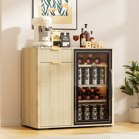 HARIPUL Coffee Bar Cabinet with Mini Fridge Space, Liquor Bar Wine Bar Cabinet with Hidden Drawer, Buffet Sideboard for Living Room, Kitchen, Dining Room