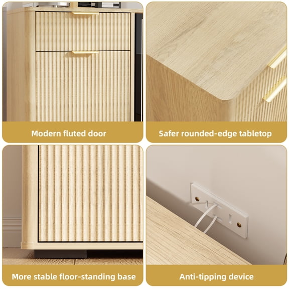 HARIPUL Coffee Bar Cabinet with Mini Fridge Space, Liquor Bar Wine Bar Cabinet with Hidden Drawer, Buffet Sideboard for Living Room, Kitchen, Dining Room