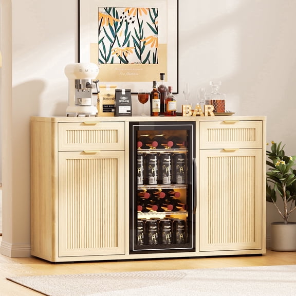 HARIPUL Coffee Bar Cabinet with Mini Fridge Space, Liquor Bar Wine Bar Cabinet with Hidden Drawer, Buffet Sideboard for Living Room, Kitchen, Dining Room