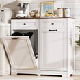 thumbnail image 1 of HARIPUL Double Tilt Out Trash Can Cabinet for 2 Bins, Hidden Garbage Can Cabinet with Drawers, Wooden Trash Bin Cabinet, 10 Gallon Trash Can Holder Cabinet for Kitchen, White, 1 of 7
