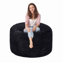HARIPUL Large Bean Bag Chair, Memory Foam Filled Beanbag Seat with Soft Chevron Plush Cover, 3FT, Black