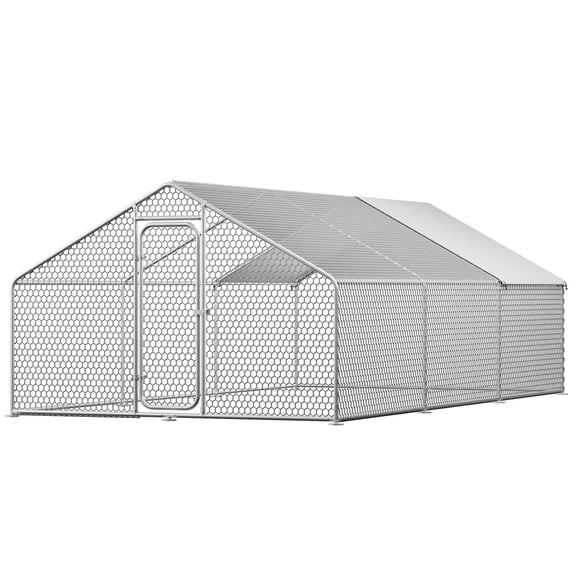 HARIPUL Large Metal Chicken Coop 19.7 x 9.8 x 6.6 Ft, Walk-In Chicken Run with Weatherproof Cover for Yard, Extra Large Poultry Cage for Ducks, Rabbits, Geese - Heavy Duty Outdoor Pen