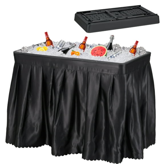 HARIPUL Outdoor Ice Cooler Table with Removable Skirt and Drain, 4FT Portable Cooler Table with Storage Shelf for Camping & Party, Black