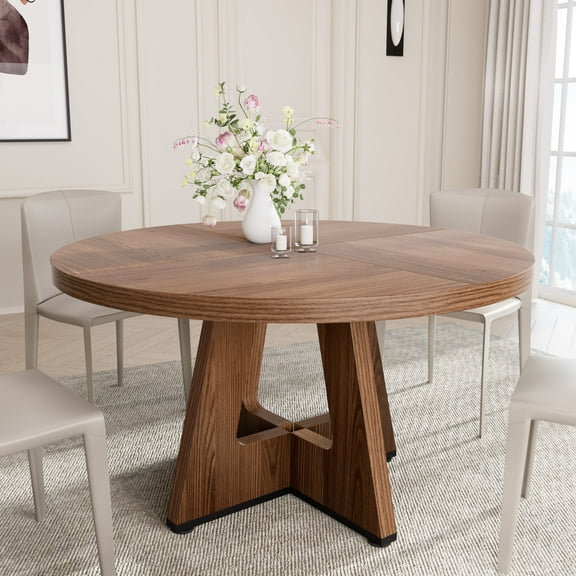 HARIPUL Round Dining Table for 4-6 People, 47" Dining Room Table with Wooden Pedestal Base, Circle Kitchen Tables for Kitchen, Dining Room, Living Room, Table Only