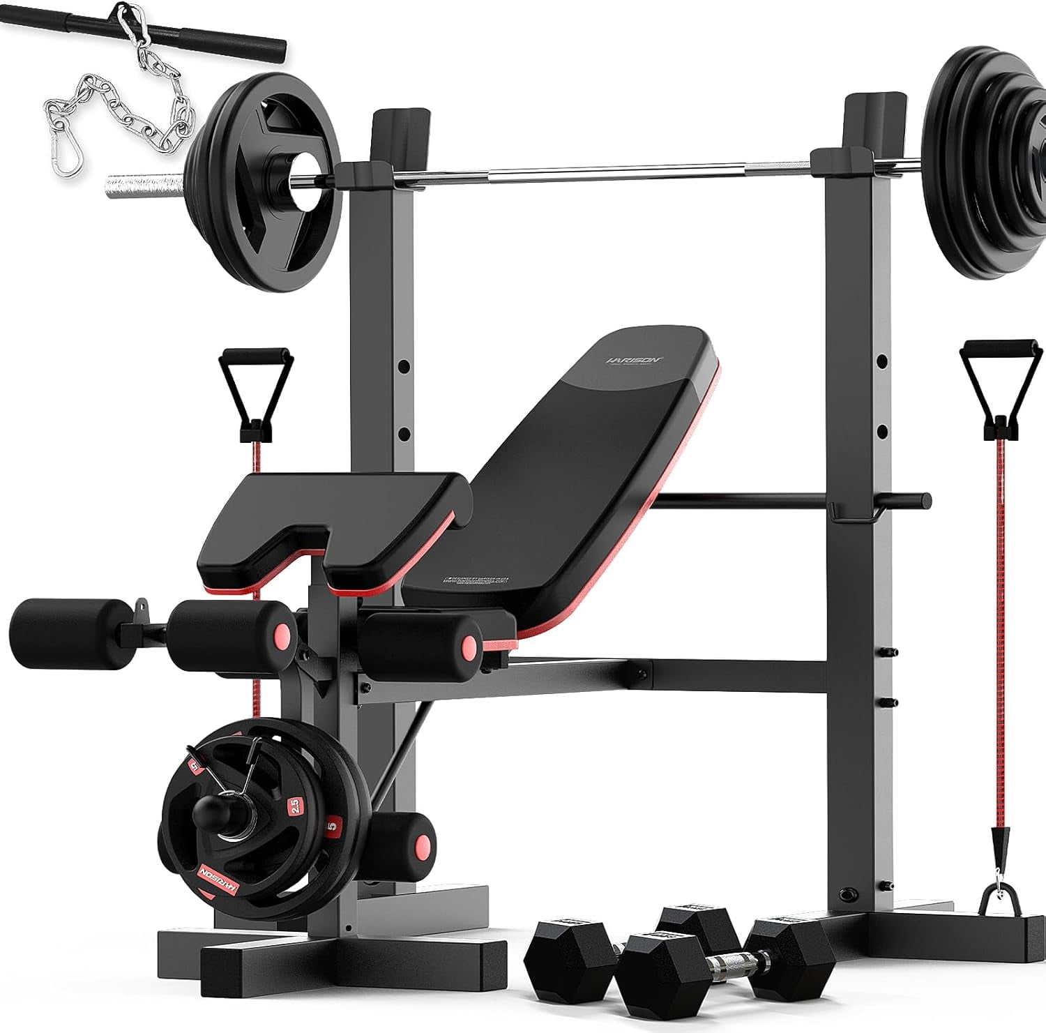 HARISON 6-in-1 Weight Bench Set with Leg Extension, Preacher Curl ...