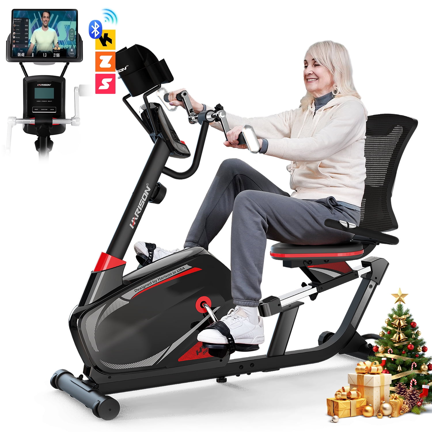 The Coupon deal of  HARISON Magnetic Recumbent Exercise Bike with Arm Exerciser, 400 lbs Capacity, for Adults and Seniors, Home Use