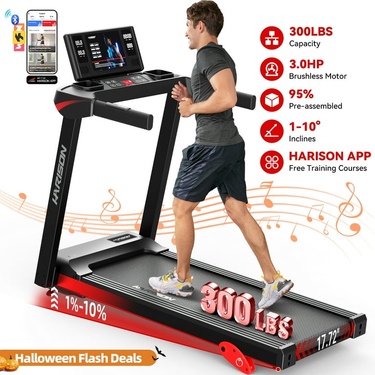 HARISON 95% Pre-Assembled Treadmill, 3-Level Incline, HP Motor