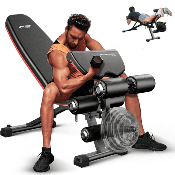 HARISON Adjustable Weight Bench with Leg Extension and Preacher Curl, Heavy Duty Workout Bench for Home Gym, 1000LBS weight Capacity