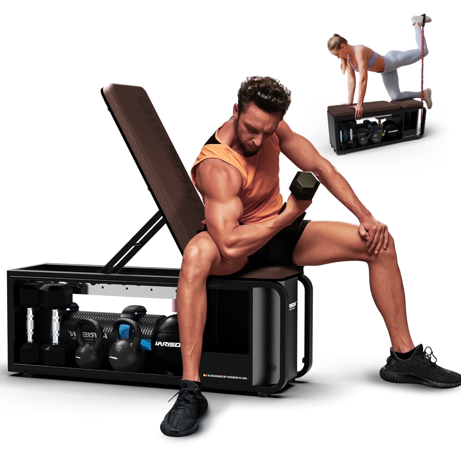 HARISON Weight Bench with High Capacity Storage,  Workout Bench for Home Gym, Adjustable Incline Bench with 1000 lbs Capacity (Dumbbells Not Included)