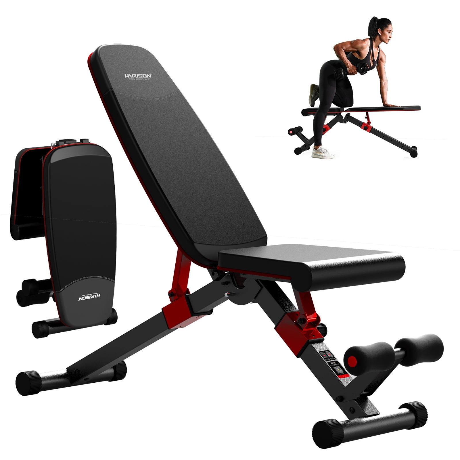 HARISON Adjustable Weight Bench with Leg Extension and Preacher Pad Flat Incline Decline Exercise Bench for Home Workout Weight Training