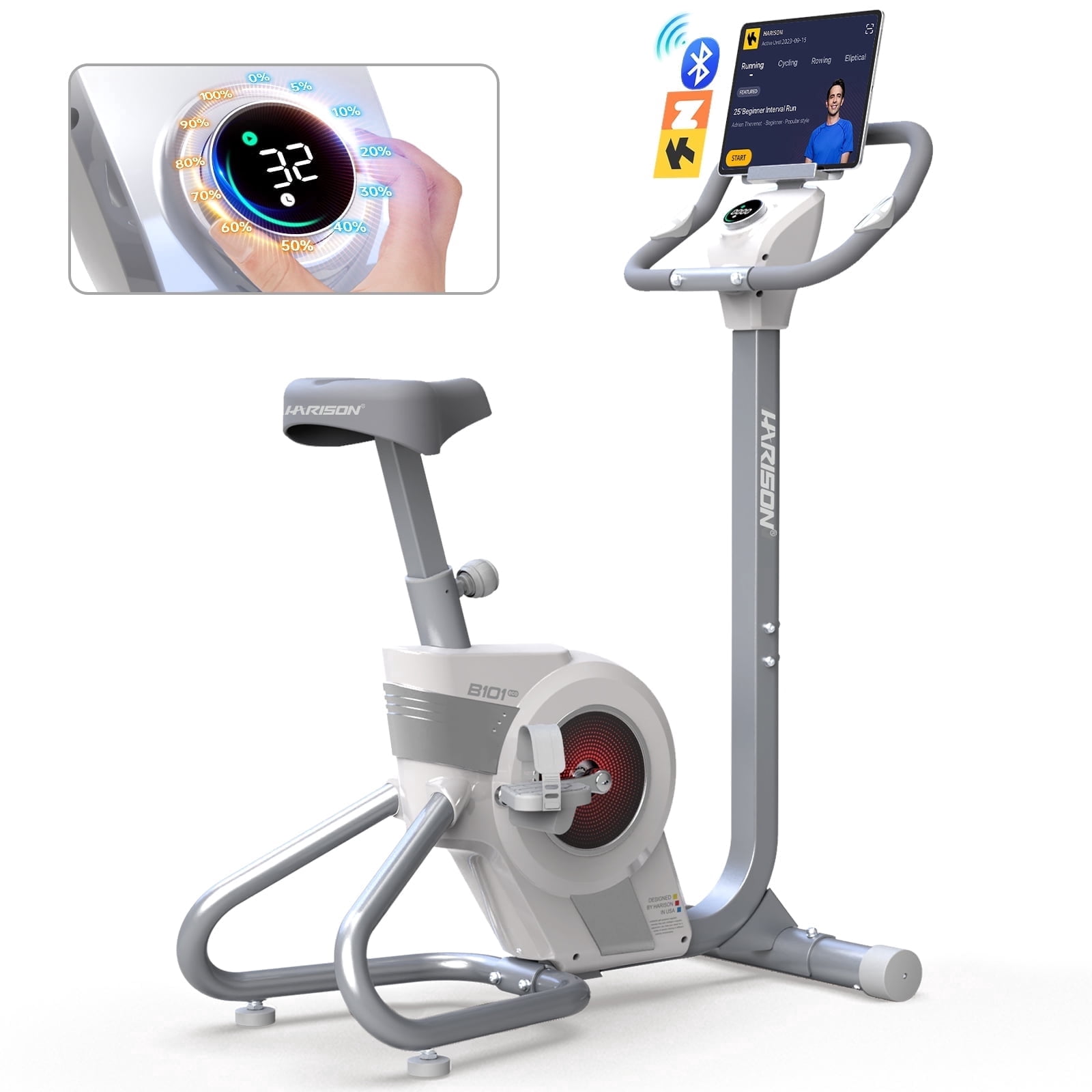 HARISON Electromagnetic Self-powered Upright Exercise Bike, 2 in 1 LED Display for Resistance Control and Data Record, 350 LBS Capacity Stationary Bike for Home with Bluetooth, 32-Level Resistance