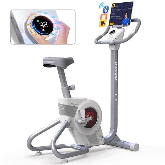 HARISON Electromagnetic Self-powered Upright Exercise Bike, 2 in 1 LED Display for Resistance Control, 350 LBS Capacity Stationary Bike for Home with Bluetooth, 32-Level Resistance