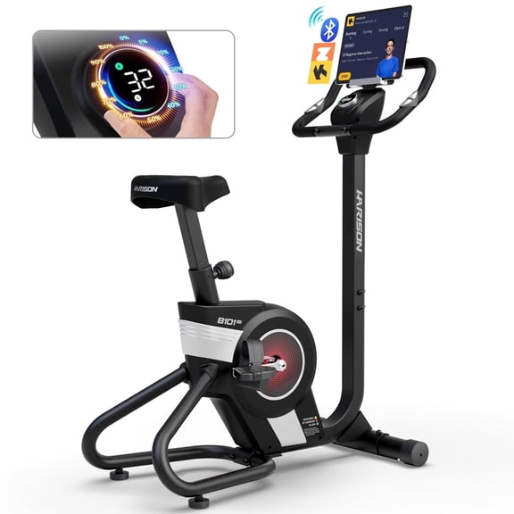 HARISON Electromagnetic Self-powered Upright Exercise Bike, 350 LBS Capacity Stationary Bike for Home with Bluetooth, 2 in 1 LED Display for Resistance Control and Data Record, 32-Level Resistance