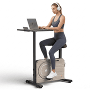 HARISON Exercise Bike with Desktop, Stationary Bike for Home Office Active Sitting, Adjustable Magnetic Exercise Bike with 8-Level Resistance, Wood Grain