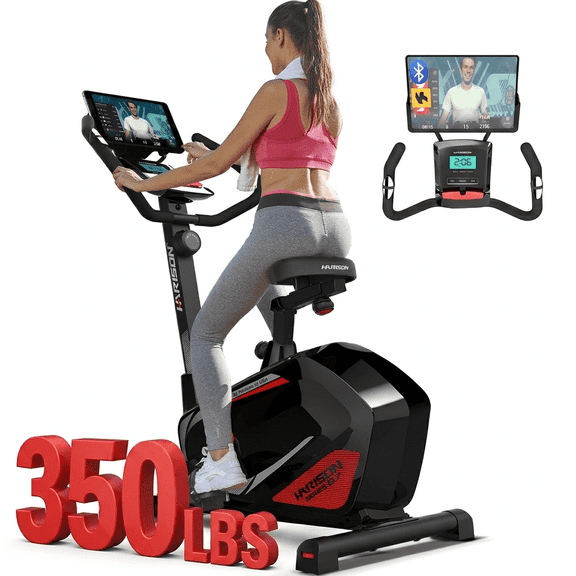 HARISON Exercise Bikes for Home with Bluetooth, Upright Exercise Bikes 350lbs Capacity with LCD Monitor and Adjustable Seat