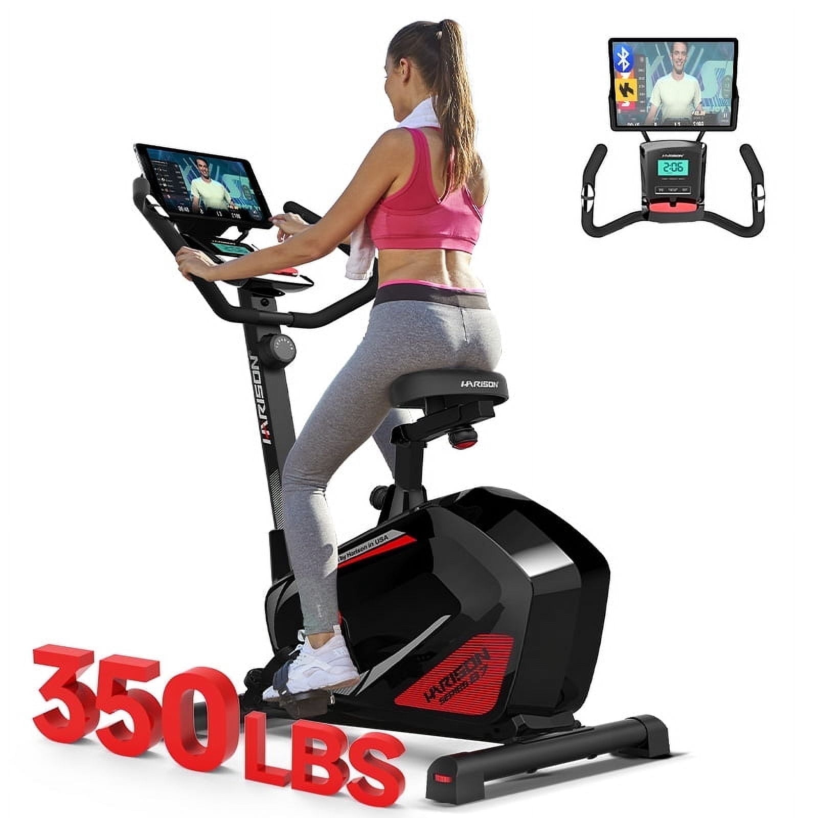 HARISON Exercise Bikes for Home with LCD Monitor, Upright Exercise Bikes 350lbs Capacity