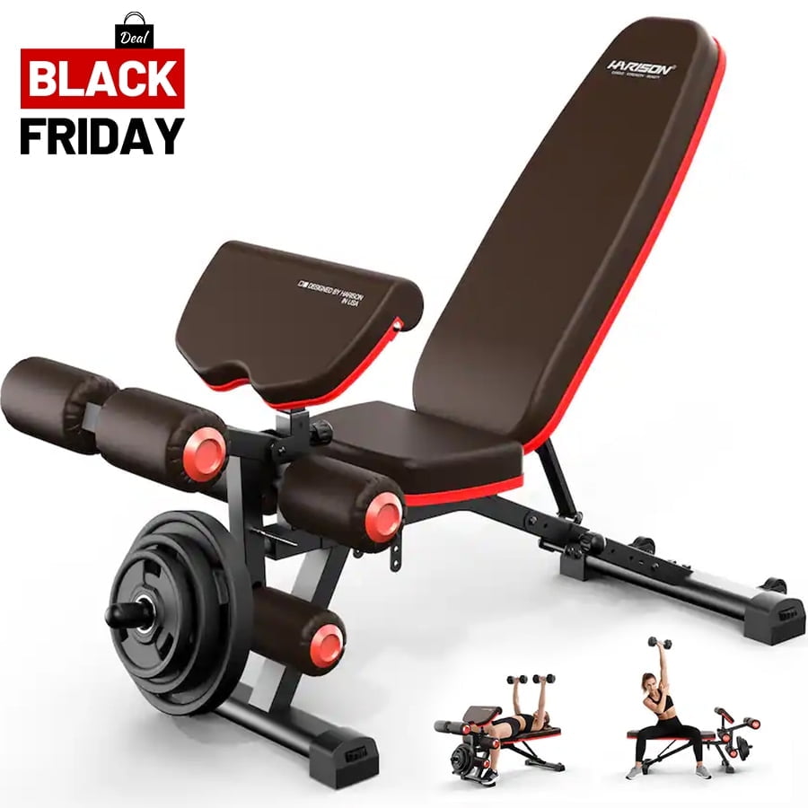 HARISON Adjustable Weight Bench with 1000 LBS Capacity, Foldable Workout Bench with Barbell Rack and Leg Extensions for Home